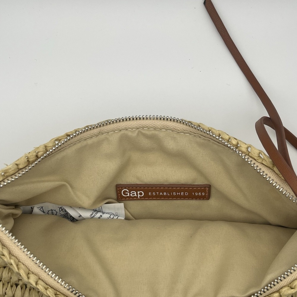 GAP Straw Clutch Bag Woven Zip Pouch Beige White Summer Beach Boho Women - Picture 2 of 15